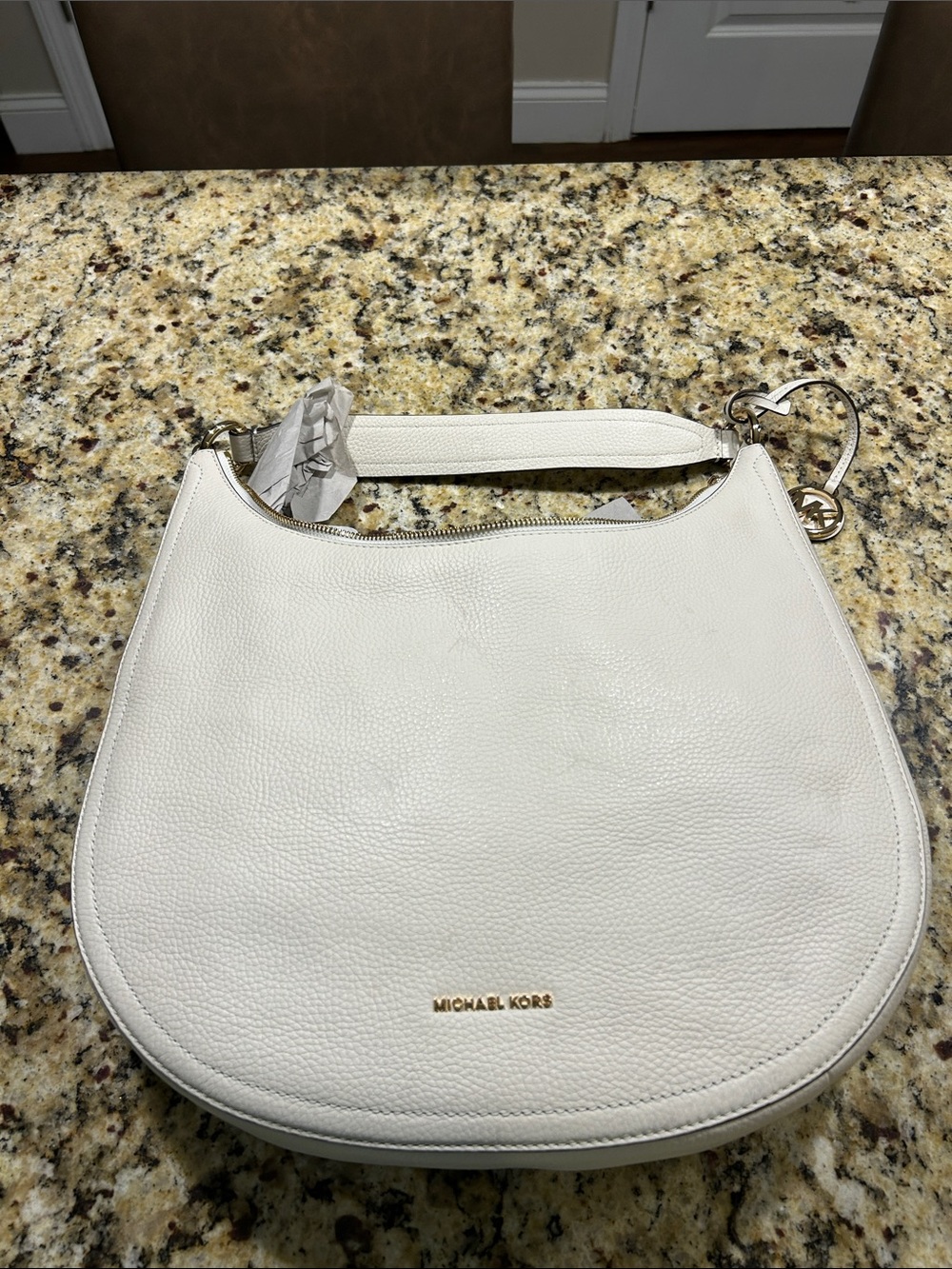 Michael Kors Cream Pebbled Leather Crescent Shoulder Bag